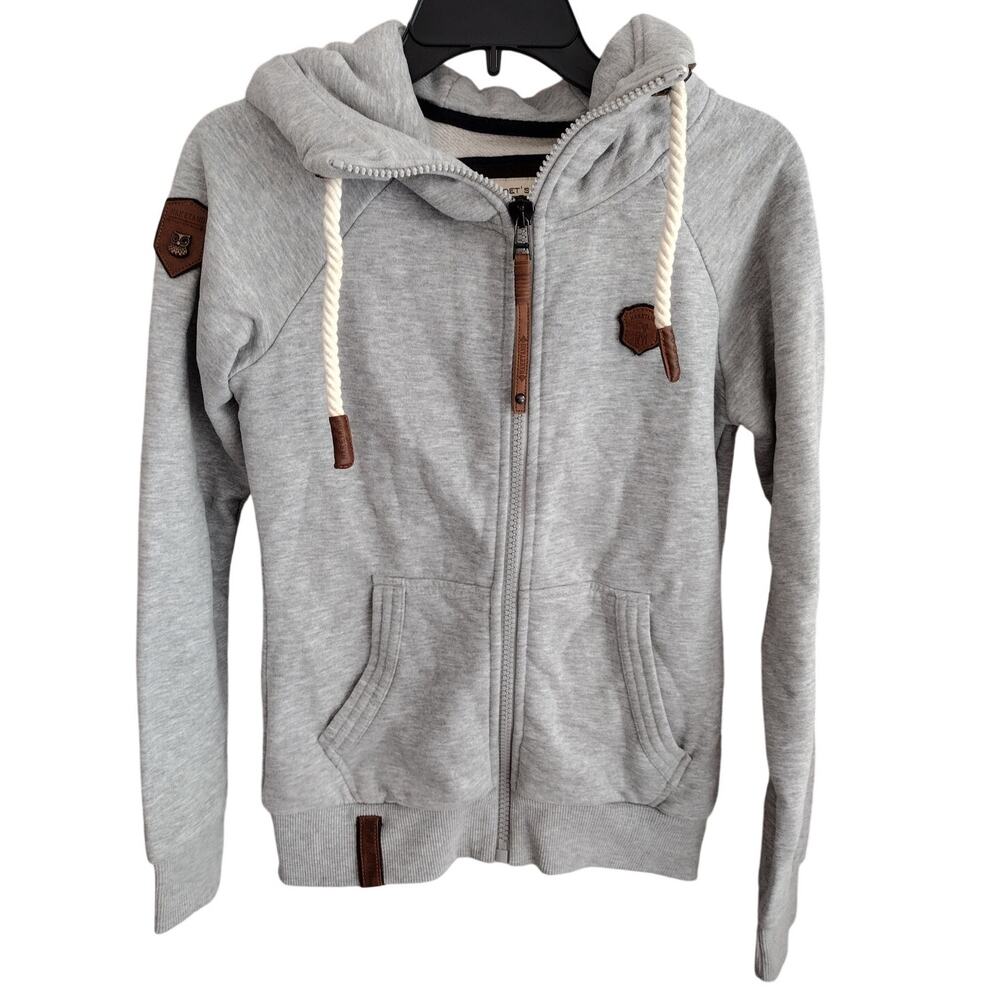 Naketano Heathered Light Gray Full-Zip Hoodie Women's Small
